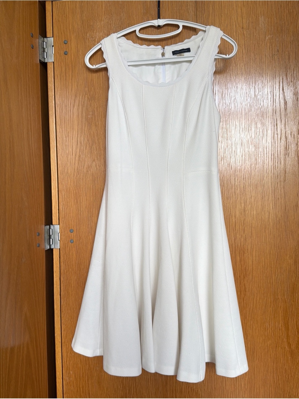 Tommy Hilfiger White Textured Fit-and-Flare Midi Dress
